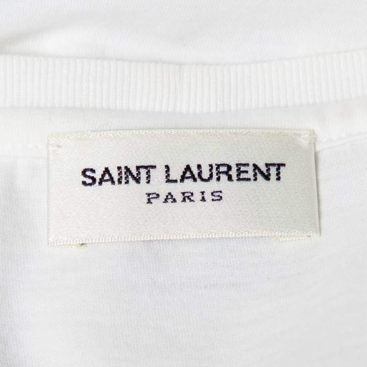Pre Owned Saint Laurent Paris White Cotton Logo Printed T-Shirt S