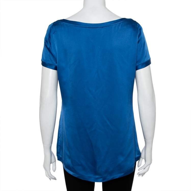 مملوكة مسبقًا Yves Saint Laurent Blue Silk Satin Boat Neck Top M