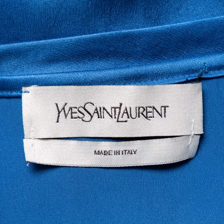 مملوكة مسبقًا Yves Saint Laurent Blue Silk Satin Boat Neck Top M