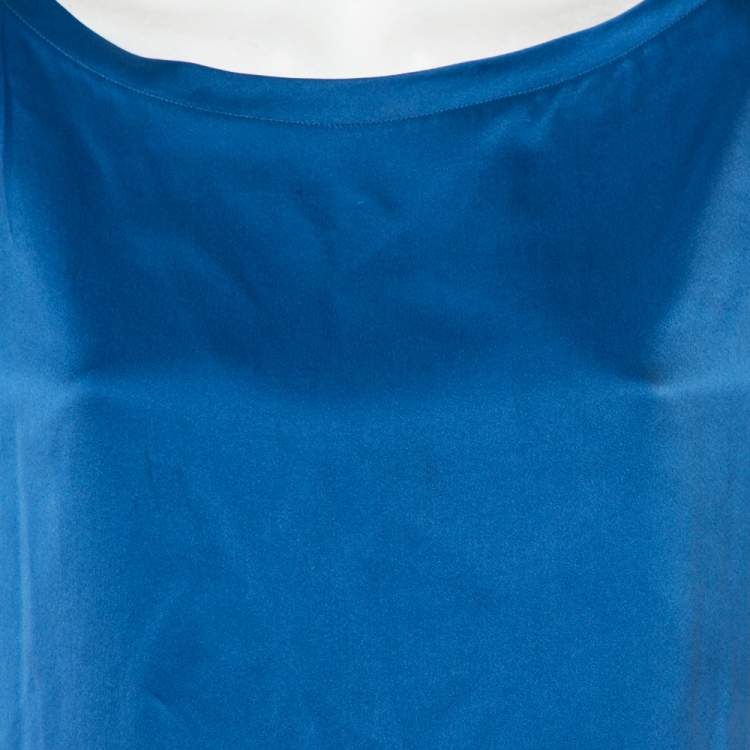 مملوكة مسبقًا Yves Saint Laurent Blue Silk Satin Boat Neck Top M