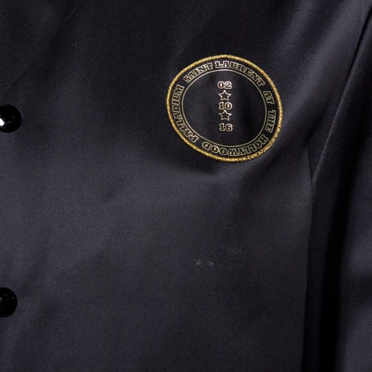 Pre Owned Saint Laurent Paris Black Satin Lurex Trim Detail Button Front Jacket L