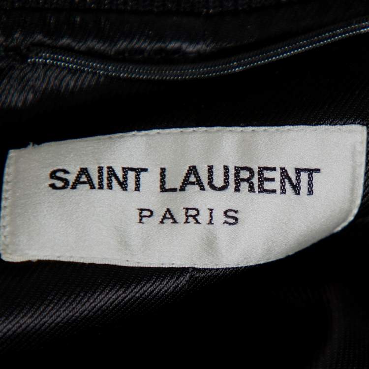 Pre Owned Saint Laurent Paris Black Satin Lurex Trim Detail Button Front Jacket L