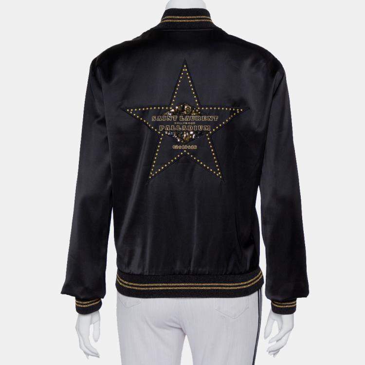 Pre Owned Saint Laurent Paris Black Satin Lurex Trim Detail Button Front Jacket L