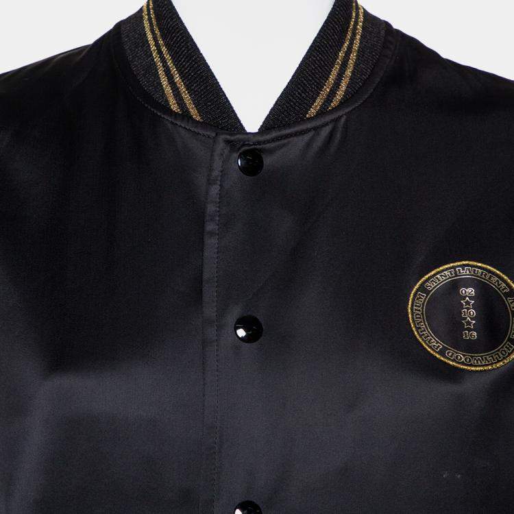 Pre Owned Saint Laurent Paris Black Satin Lurex Trim Detail Button Front Jacket L
