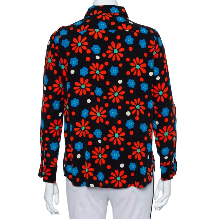 Pre Owned Saint Laurent Paris Black Floral Printed Crepe Shirt L