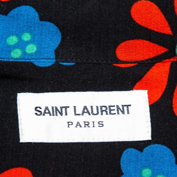 Pre Owned Saint Laurent Paris Black Floral Printed Crepe Shirt L