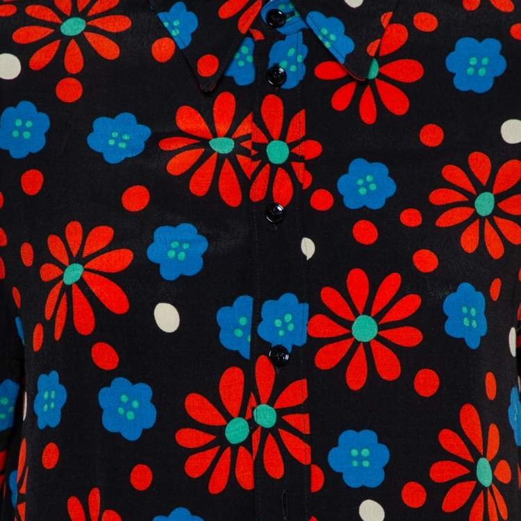 Pre Owned Saint Laurent Paris Black Floral Printed Crepe Shirt L