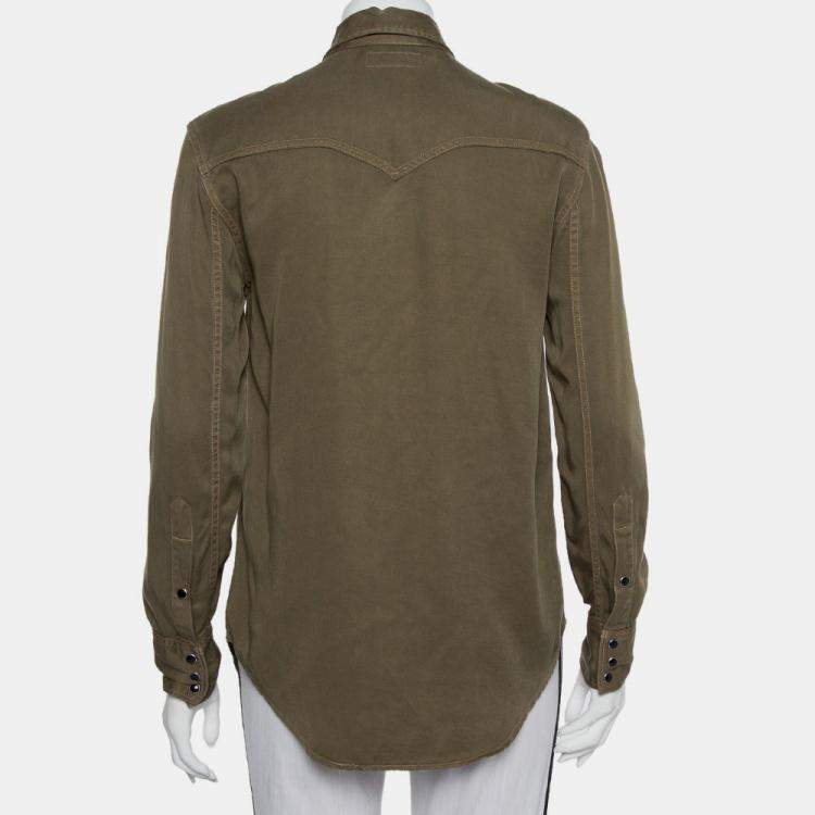 Pre Owned Saint Laurent Paris Military Green Lyocell Button Front Shirt M