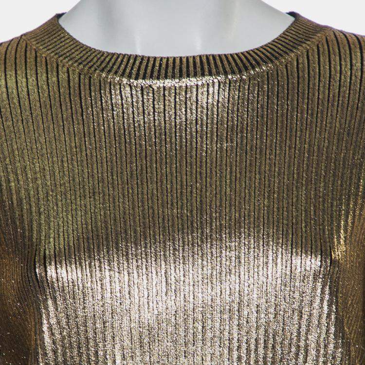 Pre Owned Saint Laurent Paris Gold Rib Knit Sweater S