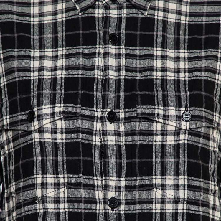 Pre Owned Saint Laurent Paris Black Plaided Flannel Button Front Shirt S