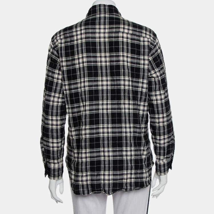 Pre Owned Saint Laurent Paris Black Plaided Flannel Button Front Shirt S