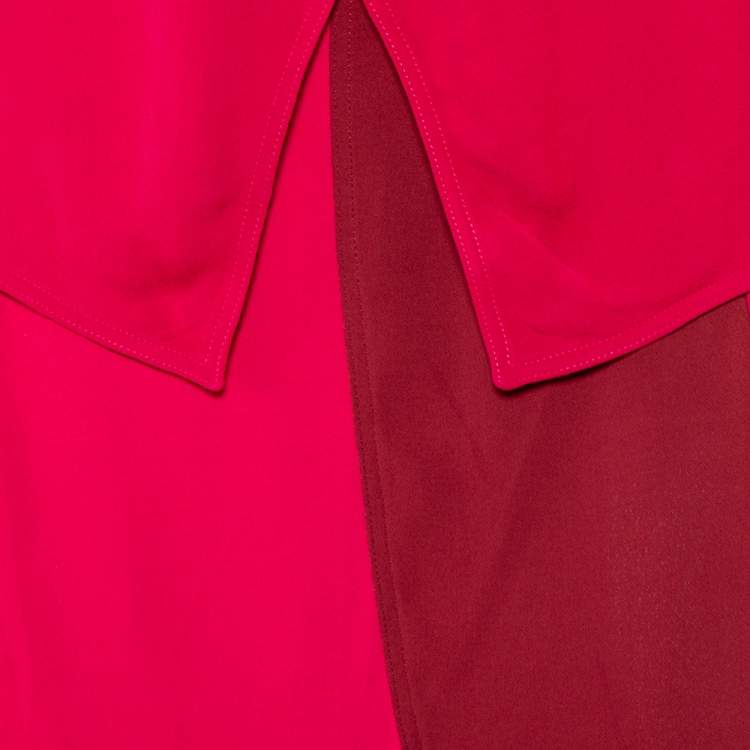 Pre Owned Yves Saint Laurent Rive Gauche Vintage Two Tone Paneled Crepe Tank Top & Skirt Set S