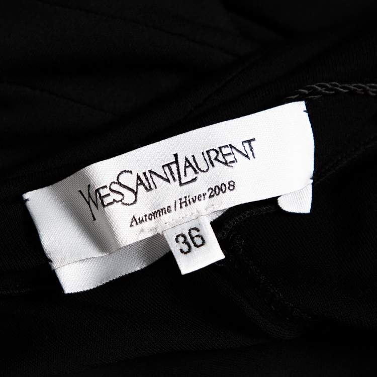 Pre Owned Yves Saint Laurent Black Knit Paneled Asymmetric Hem Maxi Dress S