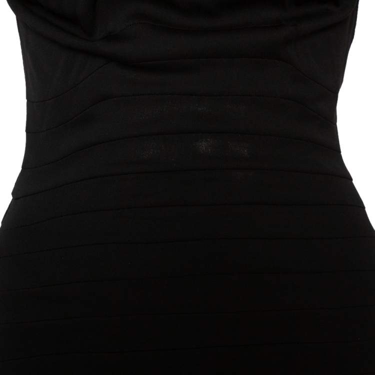 Pre Owned Yves Saint Laurent Black Knit Paneled Asymmetric Hem Maxi Dress S