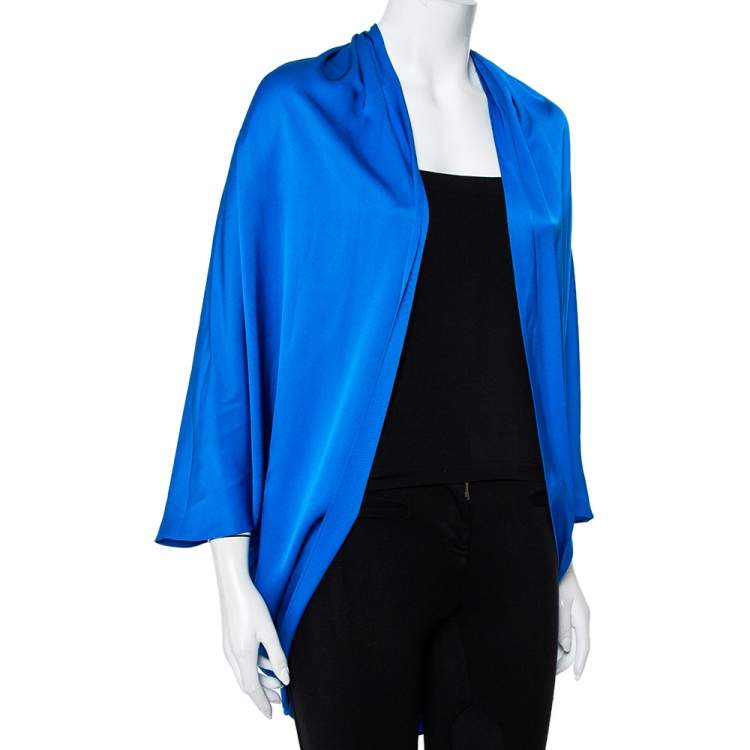 Pre Owned Yves Saint Laurent Edition Soir Blue Silk Satin Open Front Shrug M