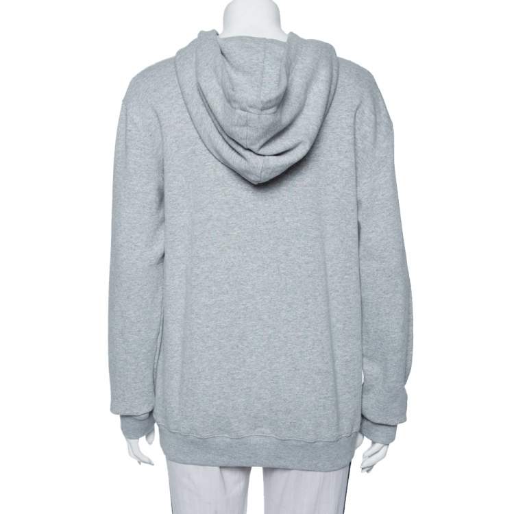 Pre Owned Saint Laurent Paris Grey Logo Printed Cotton Knit Hoodie S