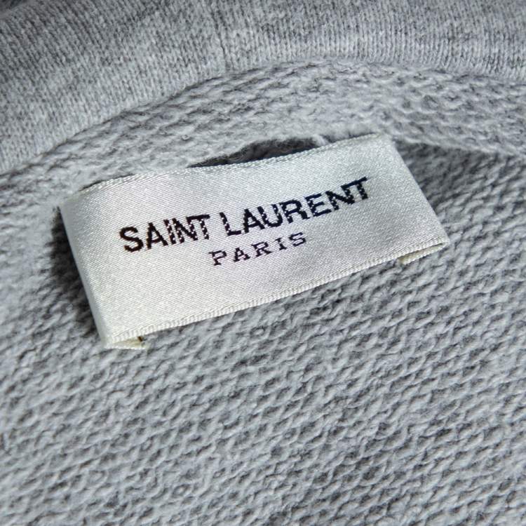 Pre Owned Saint Laurent Paris Grey Logo Printed Cotton Knit Hoodie S