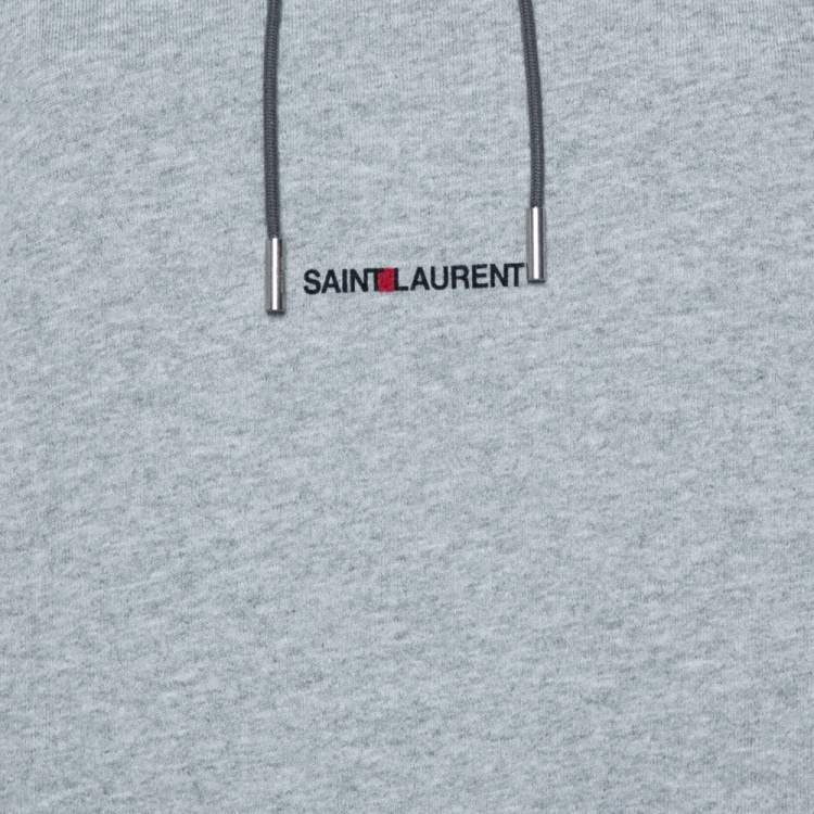 Pre Owned Saint Laurent Paris Grey Logo Printed Cotton Knit Hoodie S
