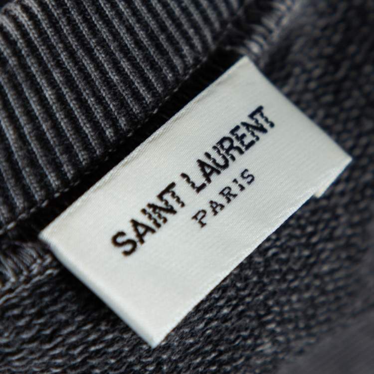 Pre Owned Saint Laurent Paris Charcoal Washed Out Cotton Frayed Hem Distressed Sweatshirt S
