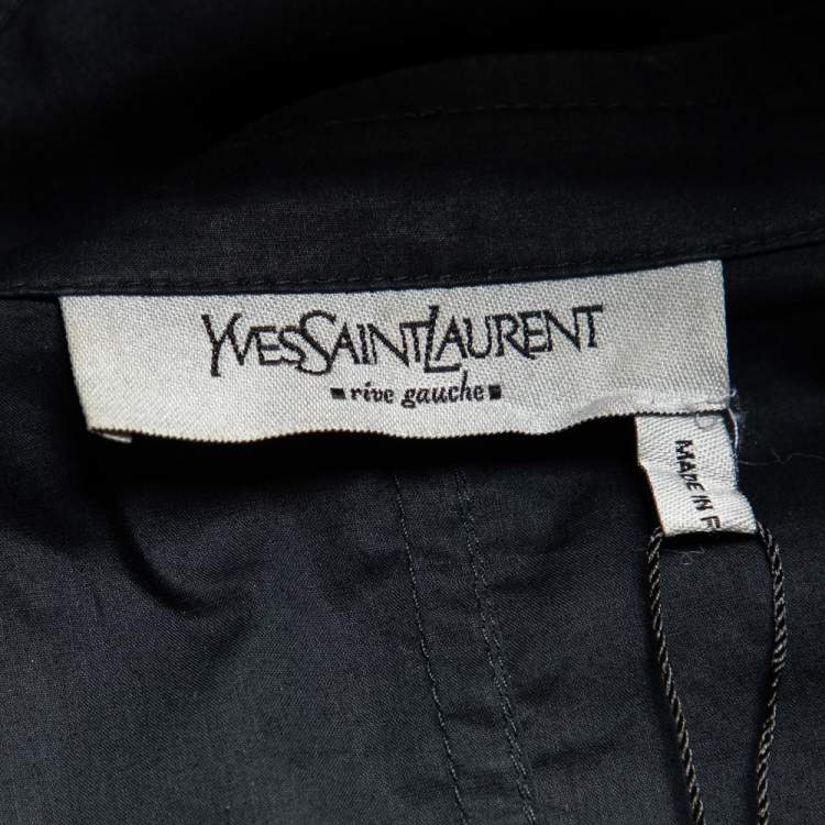 Pre Owned Yves Saint Laurent Black Cotton Crochet Ruffled Button Front Top M