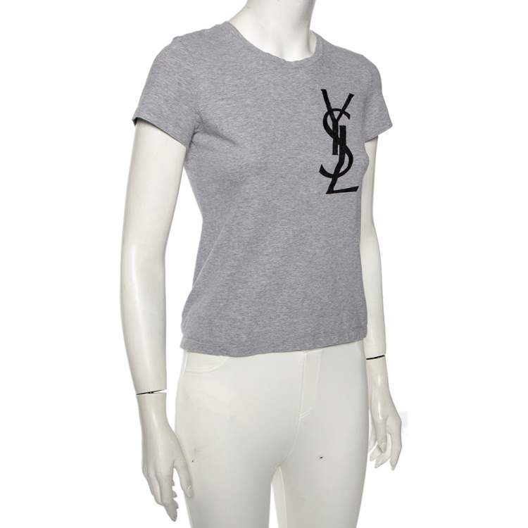 Yves Saint Laurent Grey Cotton Logo Detail T-Shirt XS Saint