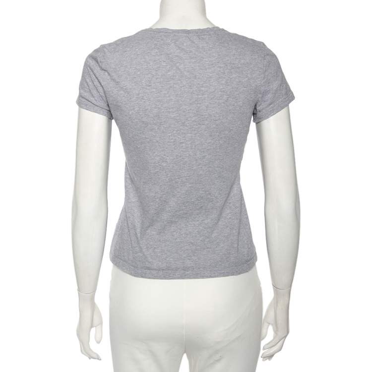 Pre Owned Yves Saint Laurent Grey Cotton Logo Detail T-Shirt XS