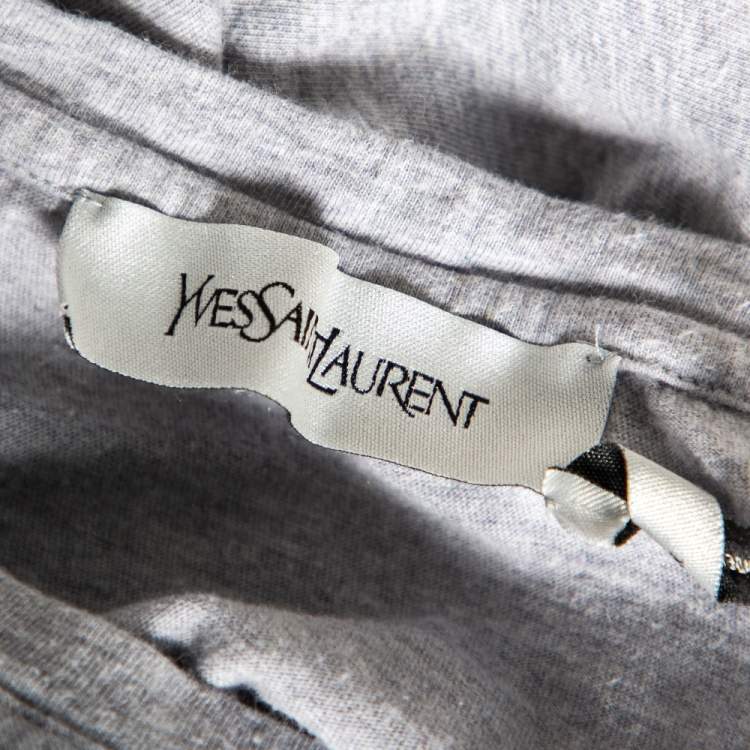 Pre Owned Yves Saint Laurent Grey Cotton Logo Detail T-Shirt XS