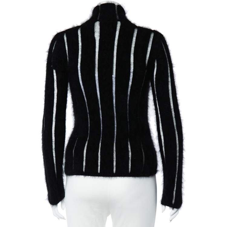 Pre Owned Yves Saint Laurent Rive Gauche Black Angora Paneled Cardigan S