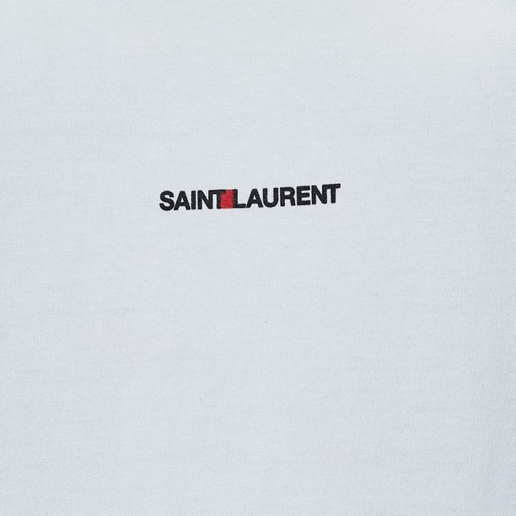 Pre Owned Saint Laurent Paris White Logo Print Cotton Round Neck T-Shirt XS
