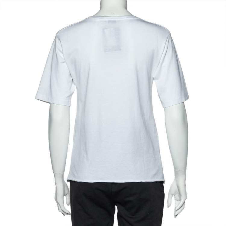 Pre Owned Saint Laurent Paris White Logo Print Cotton Round Neck T-Shirt XS