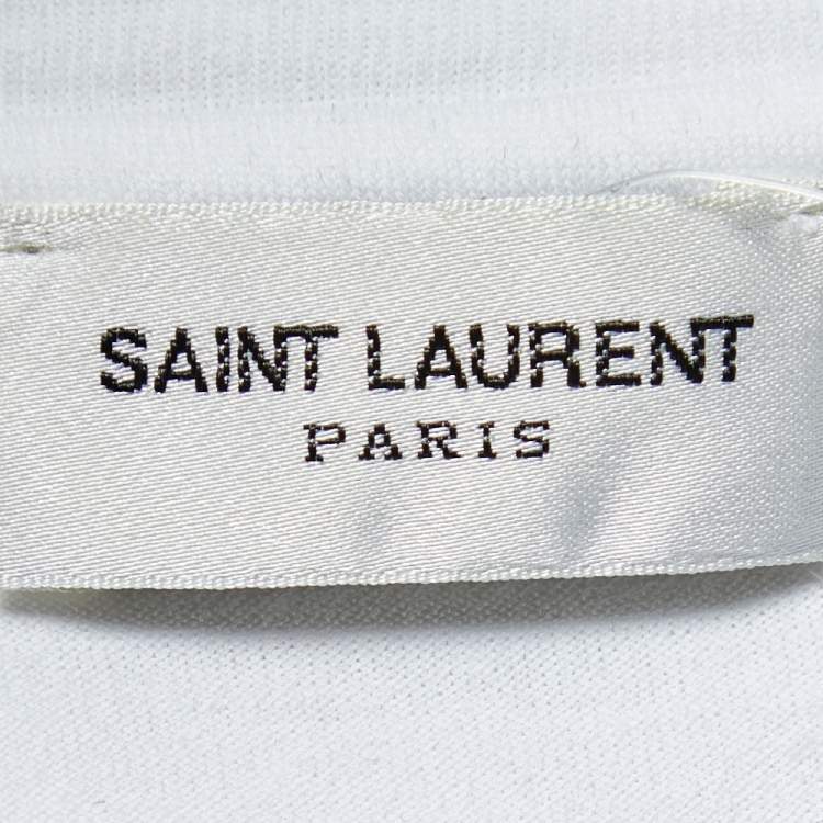 Pre Owned Saint Laurent Paris White Logo Print Cotton Round Neck T-Shirt XS