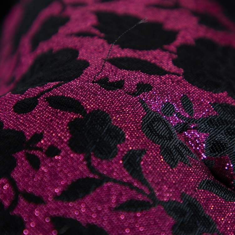 Pre Owned Saint Laurent Fuchsia Floral Lurex Jacquard Long Sleeve Dress S