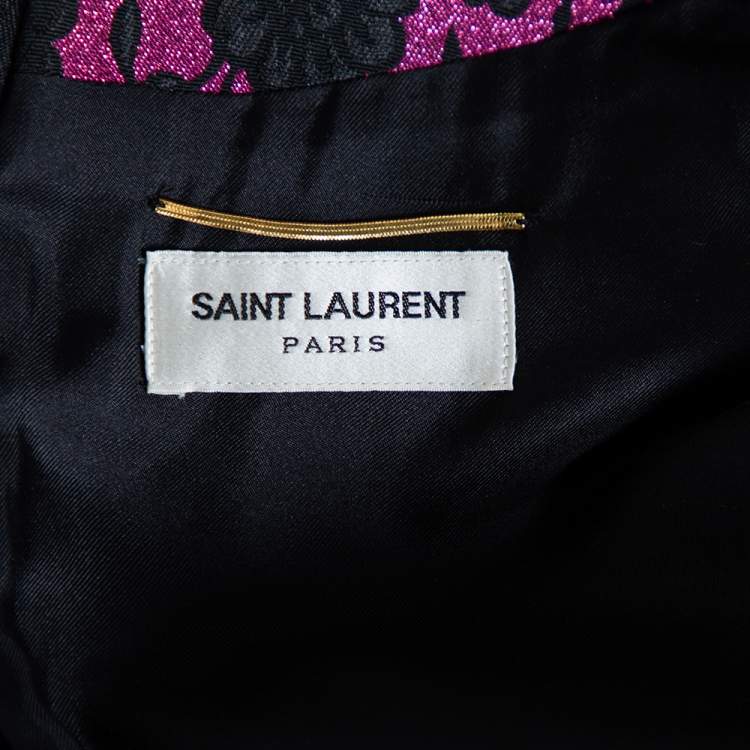 Pre Owned Saint Laurent Fuchsia Floral Lurex Jacquard Long Sleeve Dress S