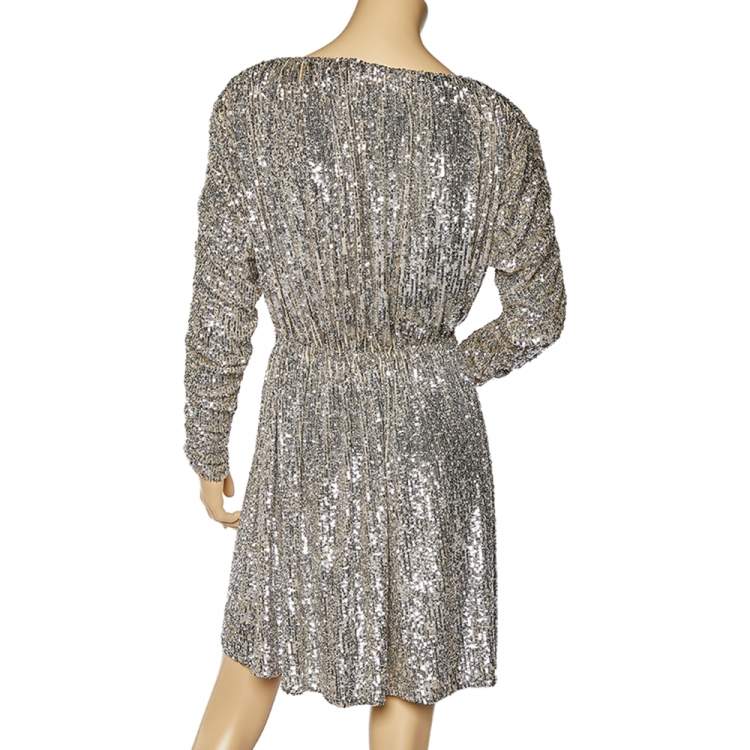 Pre Owned Saint Laurent Silver Sequin Embellished Mini Dress M