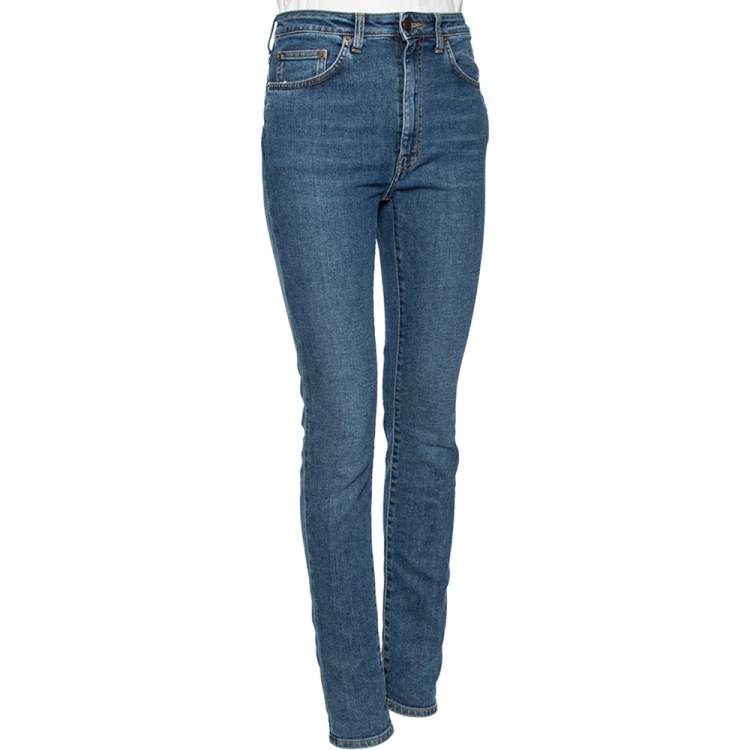 Pre Owned Saint Laurent Blue Denim High Waisted Skinny Jeans S