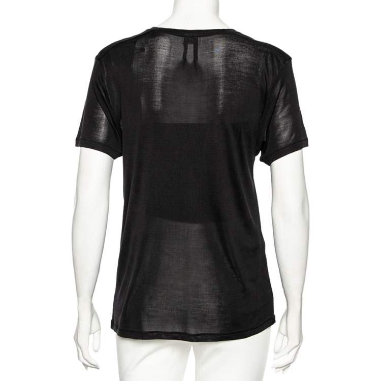 Pre Owned Saint Laurent Black Silk Embellished Pocket Detailed Short Sleeve T-Shirt S