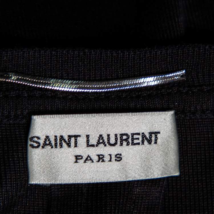 Pre Owned Saint Laurent Black Silk Embellished Pocket Detailed Short Sleeve T-Shirt S