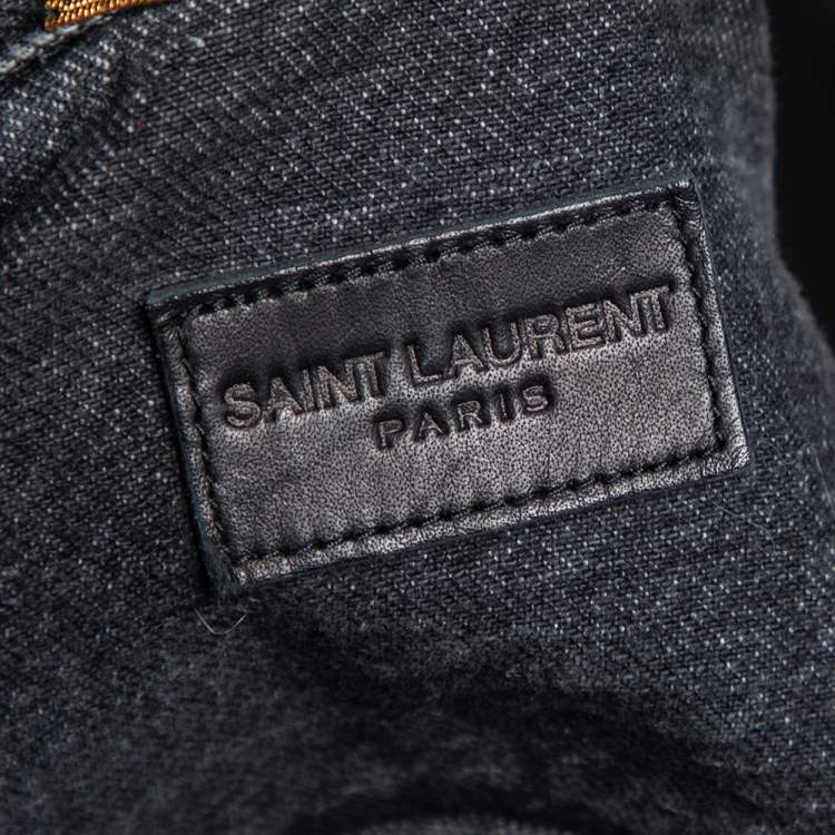 Pre Owned Saint Laurent Faded Grey Heart & Lightening Bolt Patch Applique Denim Jacket M