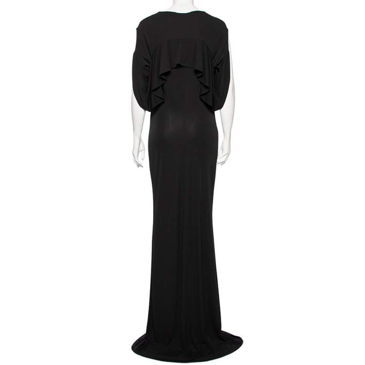 Pre Owned Saint Laurent Black Jersey Cutout Shoulder Detailed Maxi Dress L