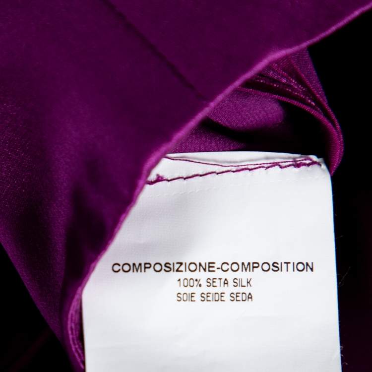 Pre Owned Saint Laurent Purple Silk Quilted Detailed Oriental Button Belted Dress L