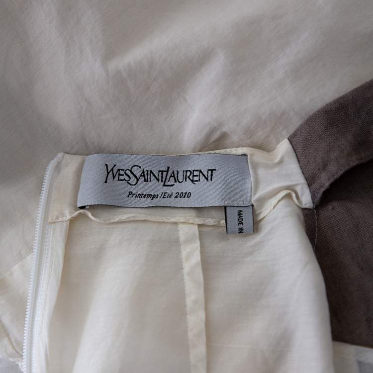 Pre Owned Saint Laurent Off White Cotton Contrast Neck Detailed Top XL