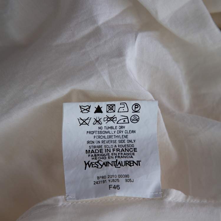 Pre Owned Saint Laurent Off White Cotton Contrast Neck Detailed Top XL