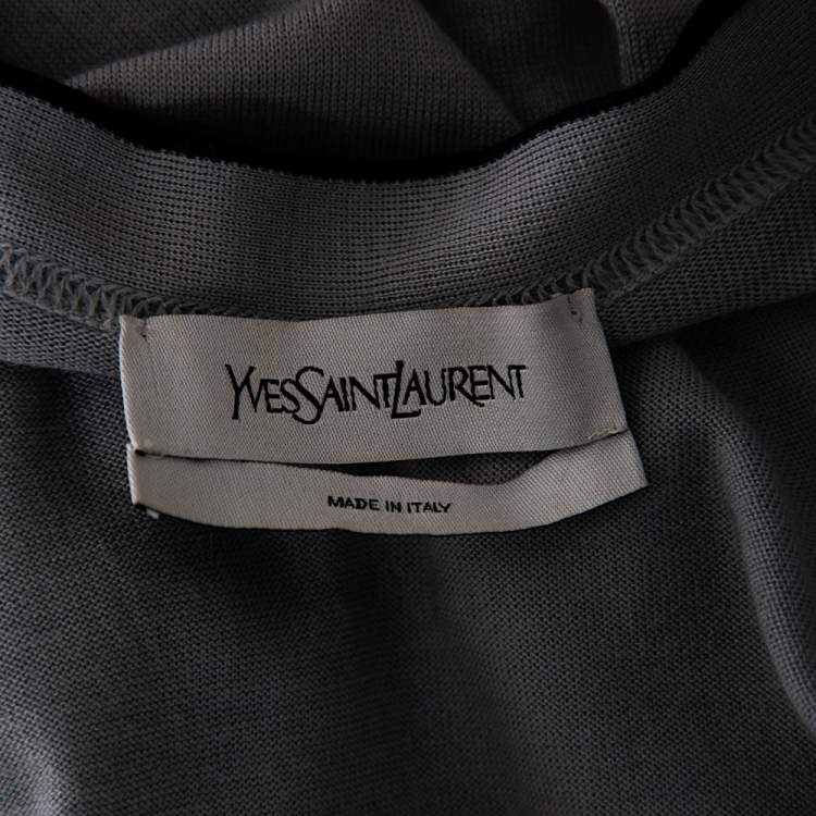 Pre Owned Saint Laurent Grey Wool Knit Contrast Trim Detailed Button Front Cardigan S