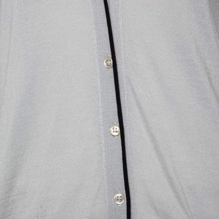 Pre Owned Saint Laurent Grey Wool Knit Contrast Trim Detailed Button Front Cardigan S