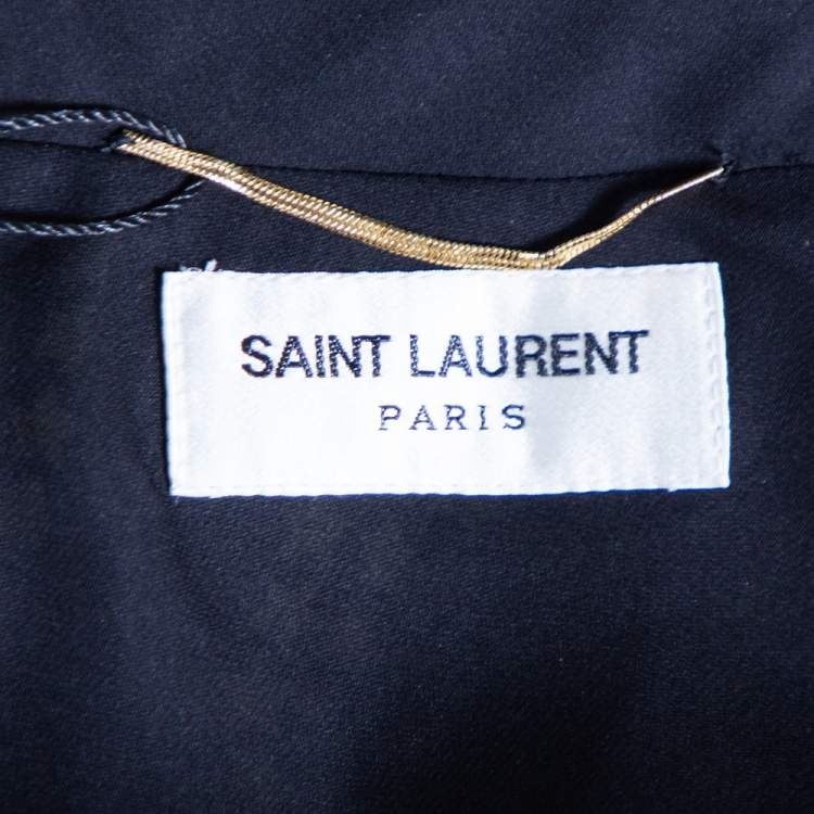 Pre Owned Saint Laurent Black & Yellow Star & Stripes Printed Georgette Mini Dress L