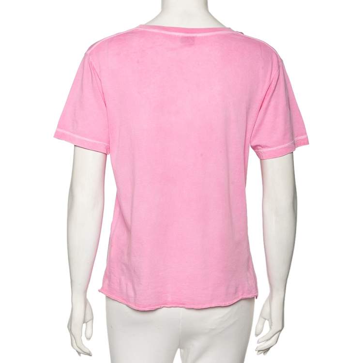 Pre Owned Saint Laurent Pink Logo Printed Cotton Oversized T-Shirt S