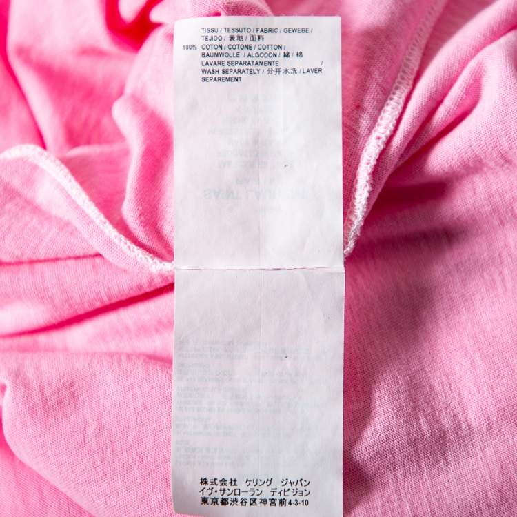 Pre Owned Saint Laurent Pink Logo Printed Cotton Oversized T-Shirt S