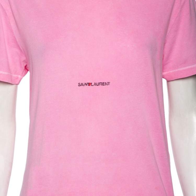 Pre Owned Saint Laurent Pink Logo Printed Cotton Oversized T-Shirt S
