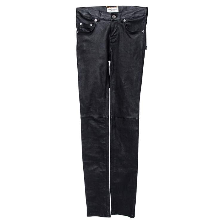 Pre Owned Saint Laurent Black Lambskin Leather Skinny Pants S