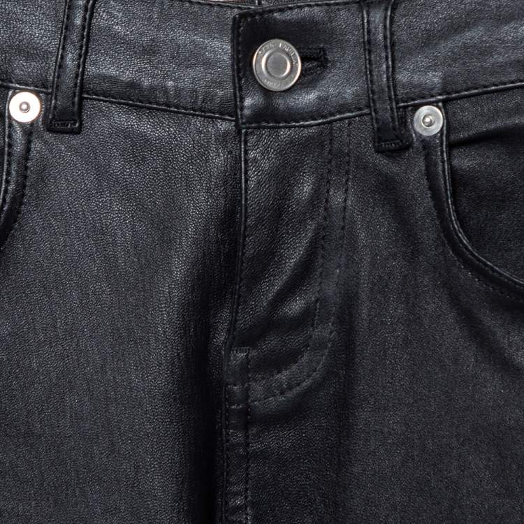 Pre Owned Saint Laurent Black Lambskin Leather Skinny Pants S